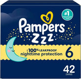 Pampers, Zzz Overnight Diapers, Size 6 (35+ lbs), Nighttime Protection Disposable Baby Diaper, Night Time Leak and Skin Protection, 42 Count