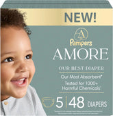 Pampers Amore, Size 5 (20-37 lbs), 48 Count, Our Best Diaper – Hypoallergenic & Fragrance Free, Up to 100% Leakproof, Soft as Cashmere