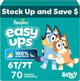 Easy Ups Girls & Boys Potty Training Pants, Size 8 (6T7T), 70 Count, Bluey Absorbent Training Underwear, Up to 100% Leakproof Day and Night, Hypoallergenic
