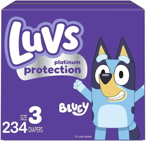 Luvs Size 3 Baby Diapers, Platinum Protection Bluey Diapers for Day & Night,Size 3 (16-28 lbs), 234 Count