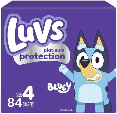 Luvs Size 4 Baby Diapers, Platinum Protection Bluey Diapers for Day & Night,Size 4 (22-37 lb), 84 Count