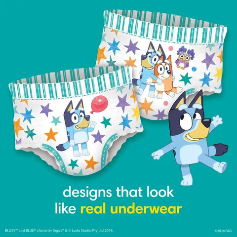 Pampers Easy Ups Pull On Bluey Training Pants Boys and Girls, 4T-5T, One Month Supply (104 Count) with Sensitive Water Based Baby Wipes 4X Pop-Top Packs (336 Count)