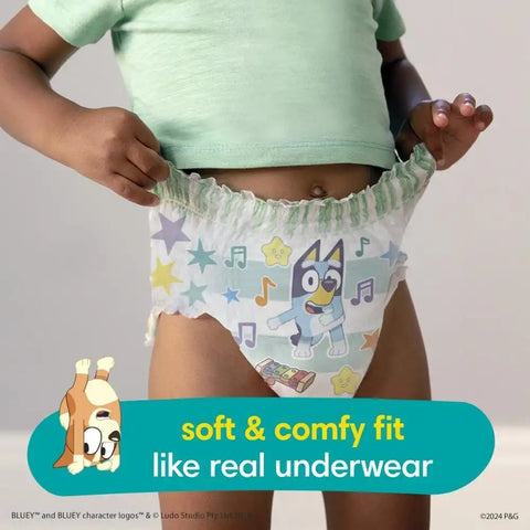 Pampers Easy Ups Pull On Bluey Training Pants Boys and Girls, 4T-5T, One Month Supply (104 Count) with Sensitive Water Based Baby Wipes 4X Pop-Top Packs (336 Count)