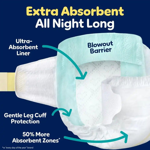 Pampers ZZZ Overnight Diapers, Size 4 (22-37 lbs), 104 Count, Nighttime Protection Disposable Baby Diaper, Night Time Leak and Skin Protection