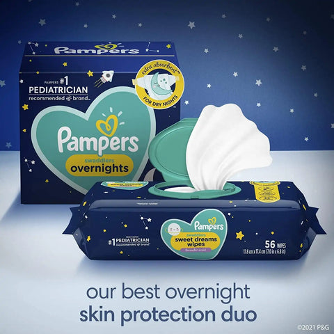 Overnight Diapers Size 5, 50 Count and Baby Wipes - Pampers Swaddlers Overnights Disposable Baby Diapers and Sweet Dreams Wipes, 12X Pop-Top (672 Count)