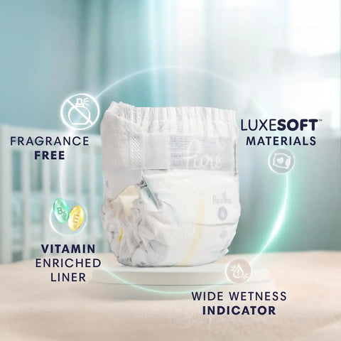 Pampers Pure Baby Diapers, Size 4 (22-37 lbs), 150, Up to 100% Leakproof, Premium Hypoallergenic Soft Diapers