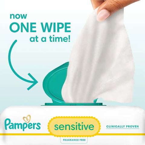 Pampers Sensitive Baby Wipes, Clinically Proven, Fragrance Free, Unscented, Water Based, Hypoallergenic, Multi-Use, Hand Wipes 1344 Wipes Total (24X Flip-Top Packs) [Packaging May Vary]