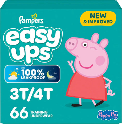 Easy Ups Girls & Boys Potty Training Pants, Size 5 (3T4T), 66 Count, Peppa Pig Absorbent Training Underwear, Up to 100% Leakproof Day and Night, Hypoallergenic