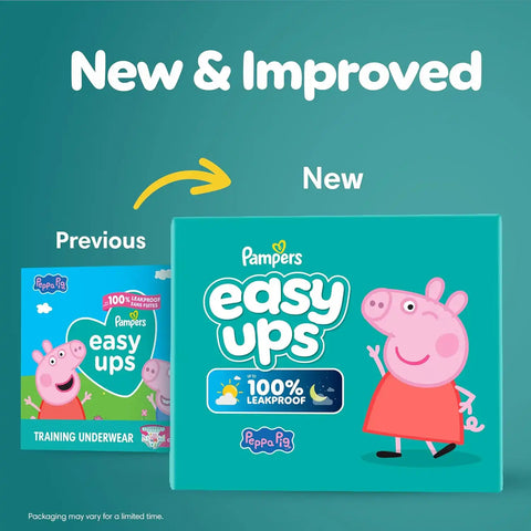 Easy Ups Girls & Boys Potty Training Pants, Size 5 (3T4T), 66 Count, Peppa Pig Absorbent Training Underwear, Up to 100% Leakproof Day and Night, Hypoallergenic