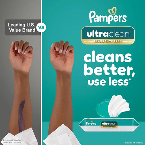 Pampers Ultraclean Baby Wipes (Previously 'Free & Gentle'), 99% Water, Hypoallergenic, Unscented, 100% Plant Based, Plastic-Free, 312 Wipes Total (4X Flip-Top Packs)