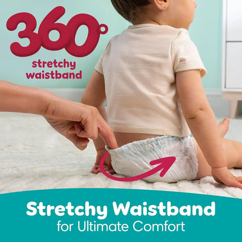 Pampers Diapers - Swaddlers 360° - Size 3, 124 Count, up to 100% Leakproof Comfy Dry Fit, Designed for Easy Changes, Pull On Baby Diaper (Packaging May Vary)