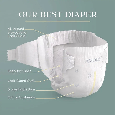 Pampers Amore, Size 4 (15-34 lbs), 108 Count, Our Best Diaper – Hypoallergenic & Fragrance Free, Up to 100% Leakproof, Soft as Cashmere