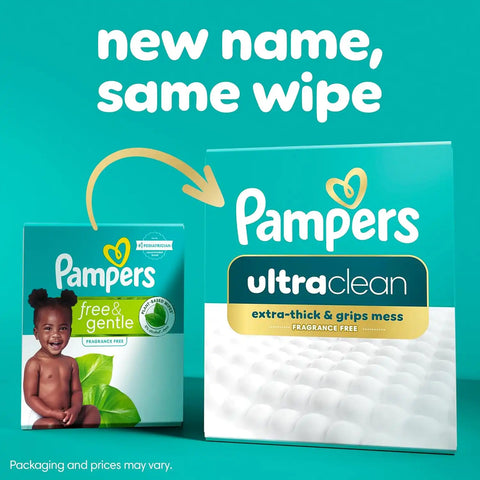 Pampers Ultraclean Baby Wipes (Previously 'Free & Gentle'), 99% Water, Hypoallergenic, Unscented, 100% Plant Based, Plastic-Free, 312 Wipes Total (4X Flip-Top Packs)