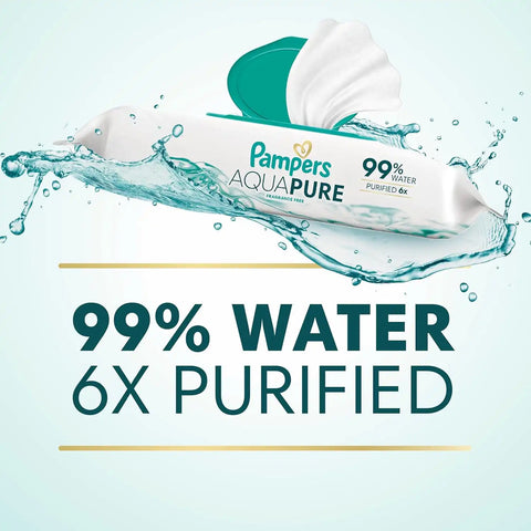 Pampers Aqua Pure Baby Wipes, 99% Water, Fragrance Free, Unscented, Water Based, Multi-Use, 672 Wipes Total (12X Flip-Top Packs) [Packaging May Vary]